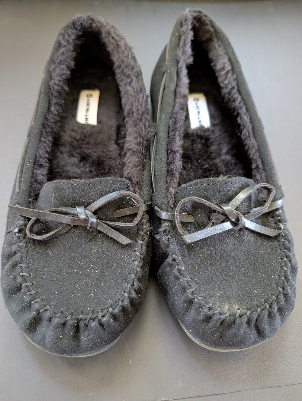 Women's Airwalk Black Faux-Suede Moccasin Slippers with Bow